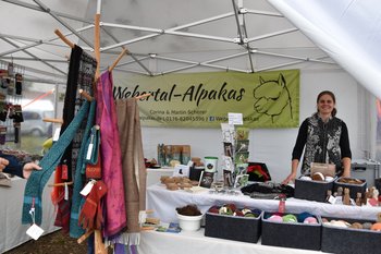 Verkaufsstand der Webertal Alpakas